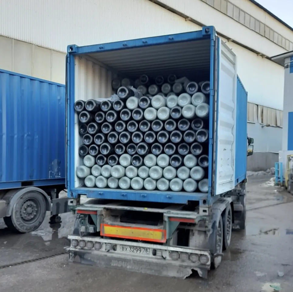 Полный контейнер газовых стальных новых водородных баллонов 350 шт. 50 л 300 бар без вентиля ТР ТС 032 горловина E25